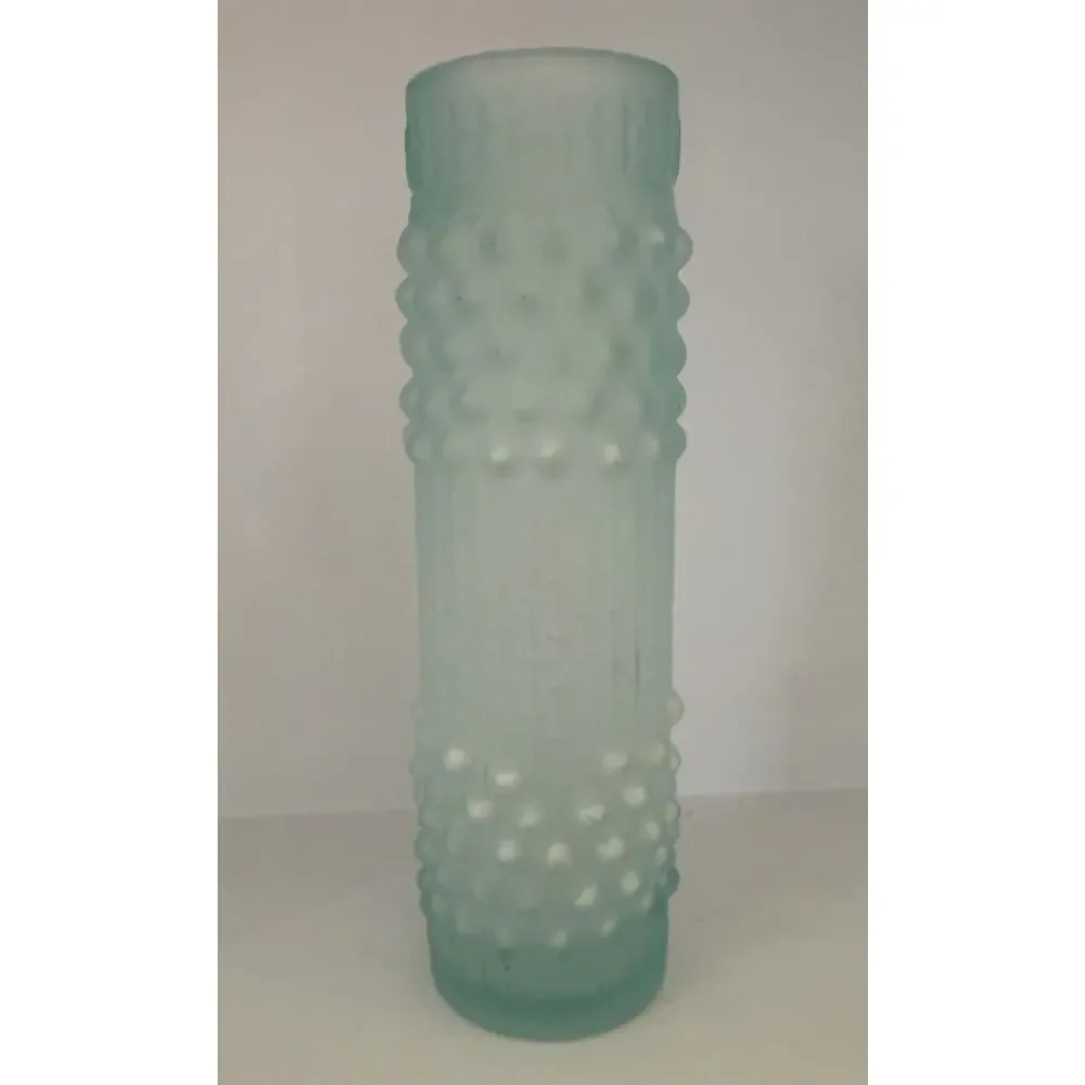 1972 Frantisek Pecený Candle Wax Glass Vase Czech Glass 7” Brutalist Light Aqua